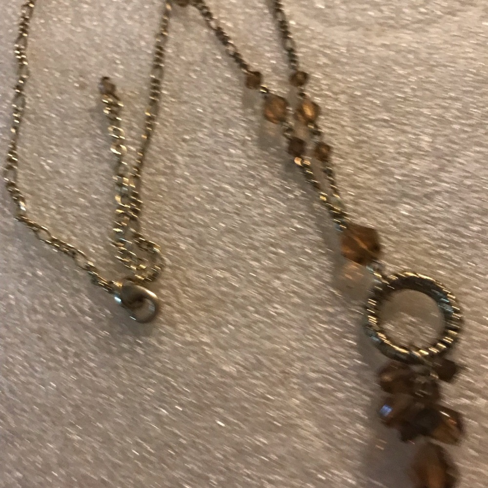 Gold-Tone Brown Crystal Pendant Necklace